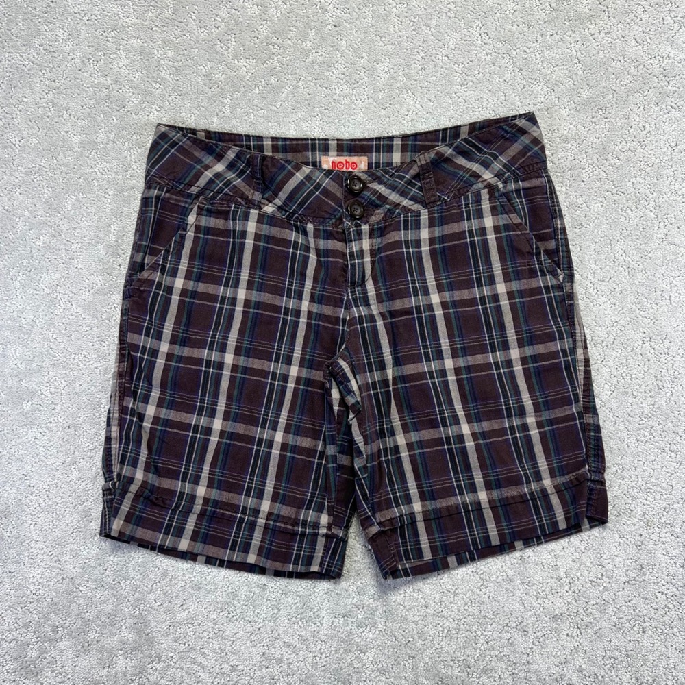 VINTAGE No Boundaries Shorts Juniors 11‎ Purple Brown Plaid Chino Cotton Y2K